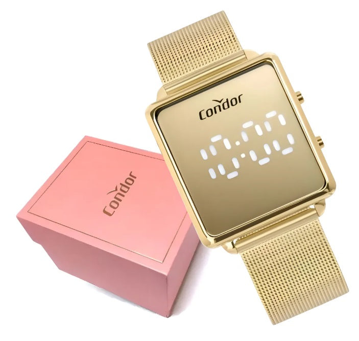 Relógio Feminino Condor Dourado LED Branco COMD1202AGS/4J
